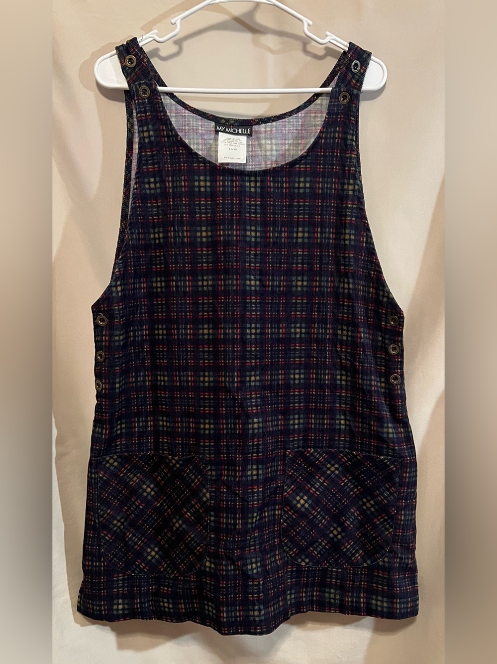 My Michelle 90’s Vintage Navy Plaid Pinafore Jumper Dress Size 11/12